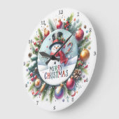 Ein festlicher Schneemann im Kranz Große Wanduhr (Winkel)