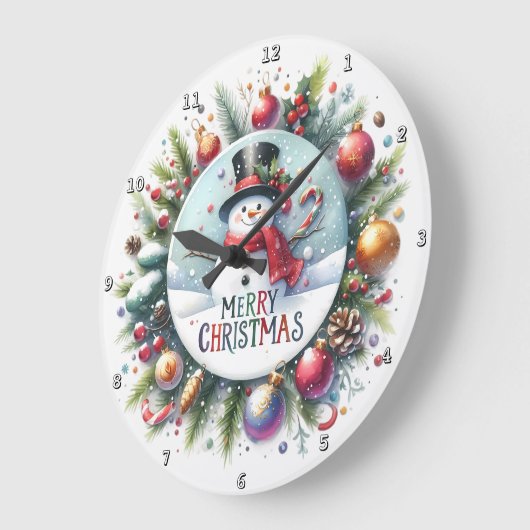 Ein festlicher Schneemann im Kranz Große Wanduhr (Winkel)