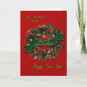 Ein festlicher Weihnachtskranz für deinen Godson Feiertagskarte