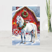 Ein festliches Weiß-Pferd und ein Winterschlaf Wei Karte (Vorderseite)