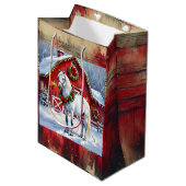 Ein festliches Weiß-Pferd und ein Winterschlaf Wei Mittlere Geschenktüte (Vorderseite Schrägansicht)