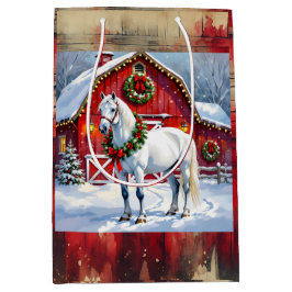 Ein festliches Weiß-Pferd und ein Winterschlaf Wei Mittlere Geschenktüte