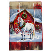 Ein festliches Weiß-Pferd und ein Winterschlaf Wei Mittlere Geschenktüte (Rückseite)