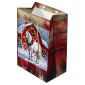 Ein festliches Weiß-Pferd und ein Winterschlaf Wei Mittlere Geschenktüte (Rückseite Schrägansicht)
