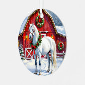 Ein festliches Weiß-Pferd und ein Winterschlaf Wei Ornament Aus Metall (Vorderseite links)