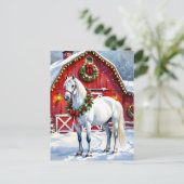 Ein festliches Weiß-Pferd und ein Winterschlaf Wei Postkarte (Stehend Vorderseite)