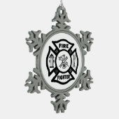 Ein Feuerwehrmann Schneeflocken Zinn-Ornament (Links)