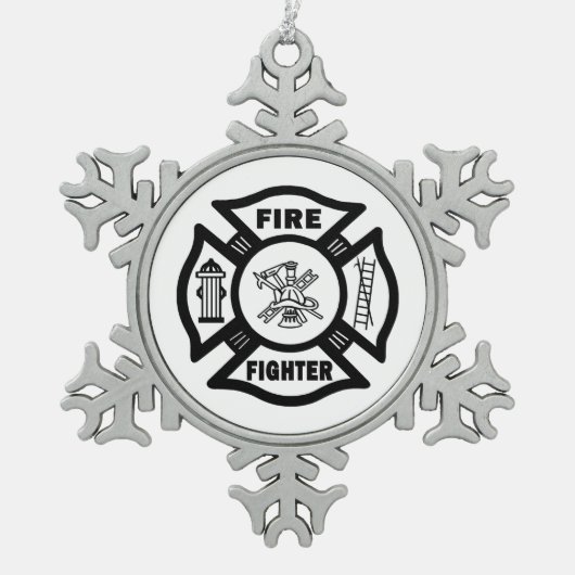 Ein Feuerwehrmann Schneeflocken Zinn-Ornament (Vorderseite)