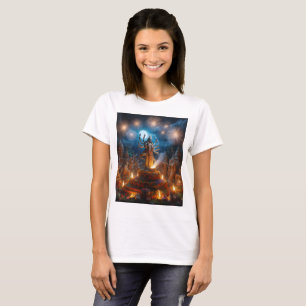ein Feuerwerk mit einer Statue der Gottheit T-Shirt