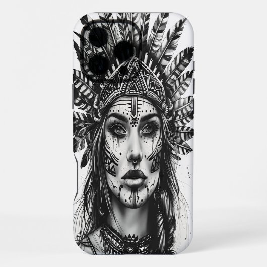 Ein feuriger indischer Krieger mit Federn iPhone Hülle (Rückseite)