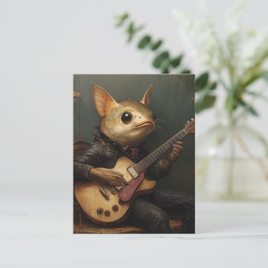 Ein Fisch, der Gitarrenfantasie spielt Postkarte (Stehend Vorderseite)