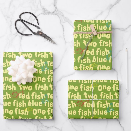 Ein Fisch Zwei Fisch Typografie Muster Geschenkpapier Set (Vorderseite)