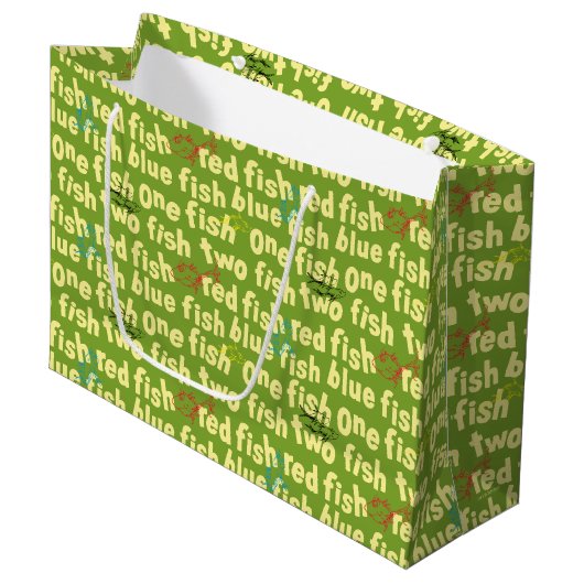 Ein Fisch Zwei Fisch Typografie-Muster Große Geschenktüte (Vorderseite Schrägansicht)