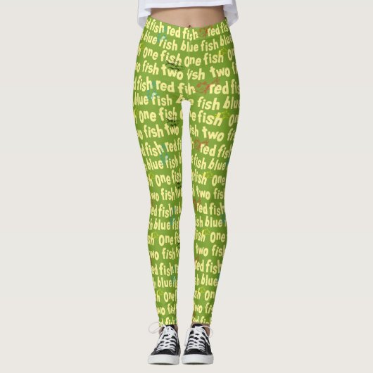 Ein Fisch Zwei Fisch Typografie-Muster Leggings (Vorderseite)