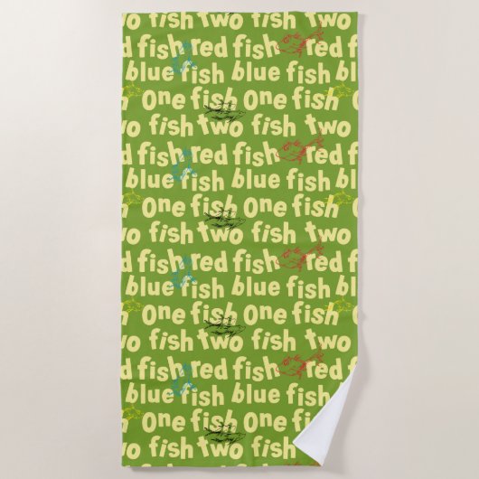Ein Fisch Zwei Fisch Typografie Muster Strandtuch (Vorderseite)