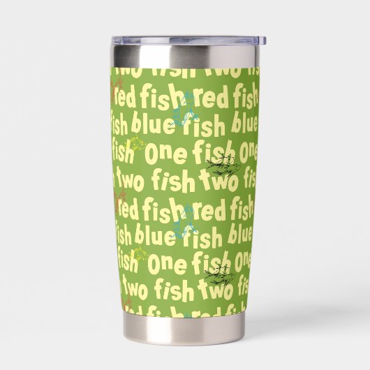 Ein Fisch Zwei Fisch Typografie-Muster Thermobecher (Links)