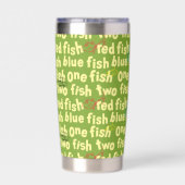 Ein Fisch Zwei Fisch Typografie-Muster Thermobecher (Rückseite)