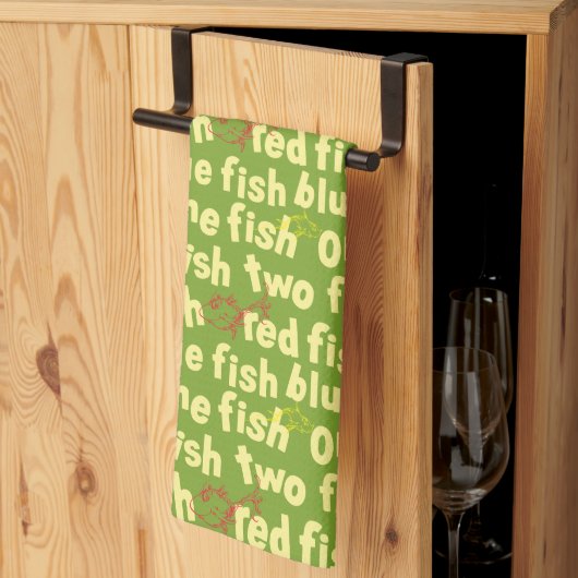 Ein Fisch Zwei Fische Typografie Muster Geschirrtuch (Drittel gefaltet)