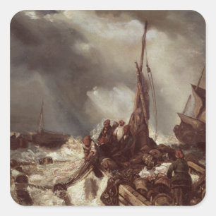 Ein Fischer, der im Netz zieht, 1868 Quadratischer Aufkleber