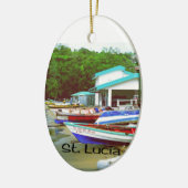 Ein Fischerdorf in St Lucia Keramikornament (Links)