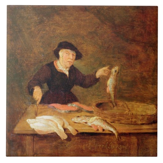 Ein Fischhändler, c.1667 (Öl auf Platte) Fliese (Vorderseite)