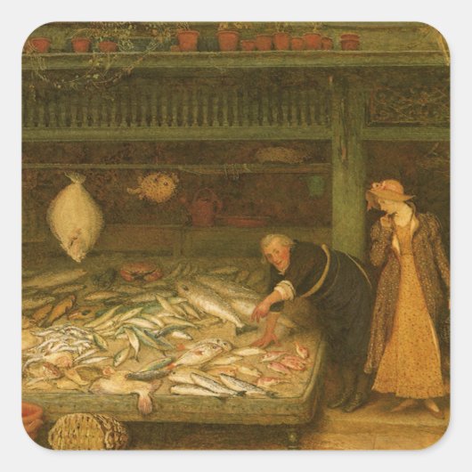 Ein Fischhändlergeschäft von Frederick Walker Quadratischer Aufkleber (Vorderseite)