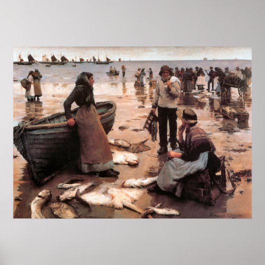 Ein Fischverkauf an einem Cornish Beach 1885 Poster (Vorne)