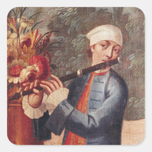Ein Flautist, Detail von einem Schirm Quadratischer Aufkleber