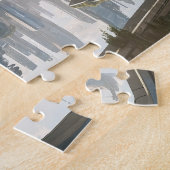 Ein fliegendes Auto in der Stadt der Zukunft. Puzzle (Seite)