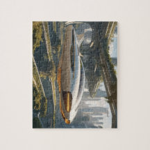 Ein fliegendes Auto in der Stadt der Zukunft.