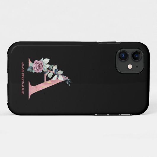 Ein floraler Monogramm-Namensbuchstaben rosa Agate Case-Mate iPhone Hülle (Rückseite (Horizontal))