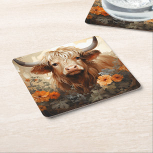 Ein florales Highland-Cow-Serie-Design 2 Rechteckiger Pappuntersetzer