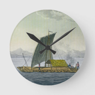 Ein Floss, das den Hafen von Guayaquil, Ecuador, Runde Wanduhr