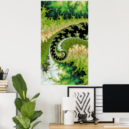 Ein Fluss in der Landschaft des grünen Fraktals Poster (Heimbüro)