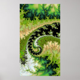 Ein Fluss in der Landschaft des grünen Fraktals Poster