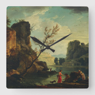 Ein Fluss mit Fischern von Joseph Vernet Quadratische Wanduhr