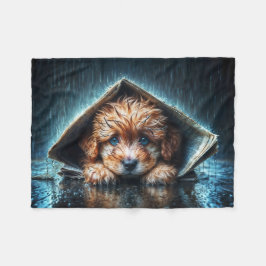 Ein flüssiger, nasser Welpe, der Wärme und Komfort Fleecedecke