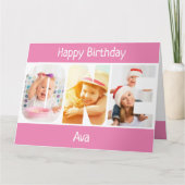 Ein Foto Buchstaben rosa Mädchen 1. Geburtstag Karte (Vorderseite)