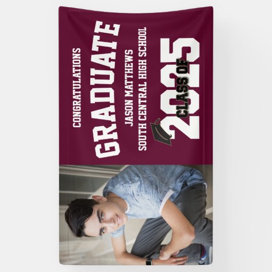 Ein Foto Burgundy-Abschluss-Banner mit Cap Banner (Vertikal)