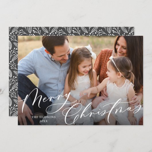 Ein Foto Elegant White Script Frohe Weihnachten (Vorne/Hinten)