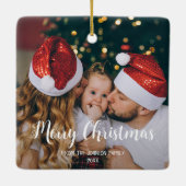 Ein Foto Frohe Weihnachtskalligraphie weiß Keramikornament (Rückseite)