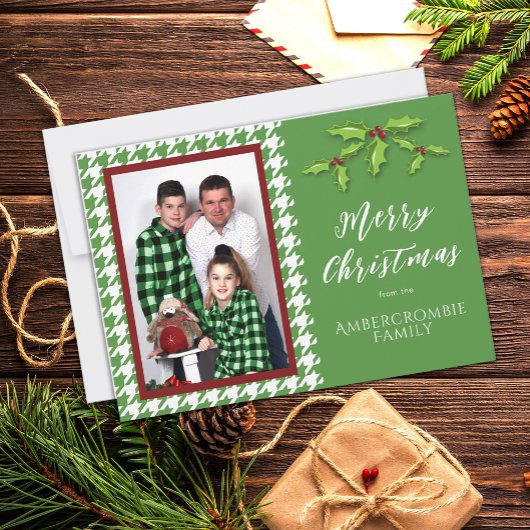 Ein Foto Grün-Weiß-Hahnentrittmuster Feiertagskarte