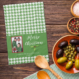 Ein Foto Holiday Green und White Hahnentrittmuster Geschirrtuch