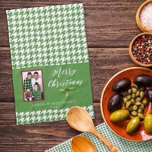 Ein Foto Holiday Green und White Hahnentrittmuster Geschirrtuch