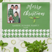 Ein Foto Holiday Green und White Hahnentrittmuster Geschirrtuch (Gefaltet)