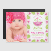 Ein Foto in Melon 1. Geburtstag Magneteinladung (Vorne/Hinten)