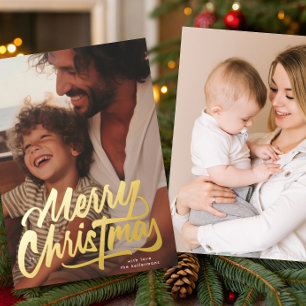Ein Foto Retro Gold Frohe Weihnachten Schrift Folien Feiertagskarte