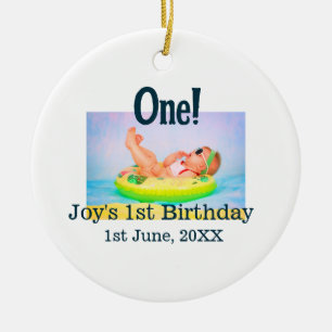 Ein Foto zum ersten Geburtstag mit modernen Namen Keramik Ornament