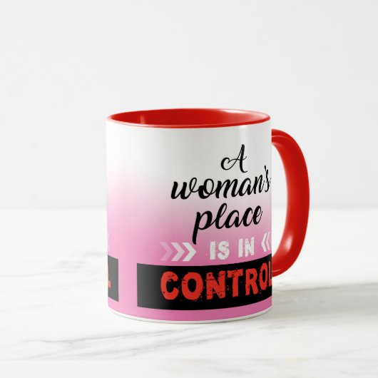 Ein Frauenplatz, trendige Tasse. Tasse (VorderseiteRechts)