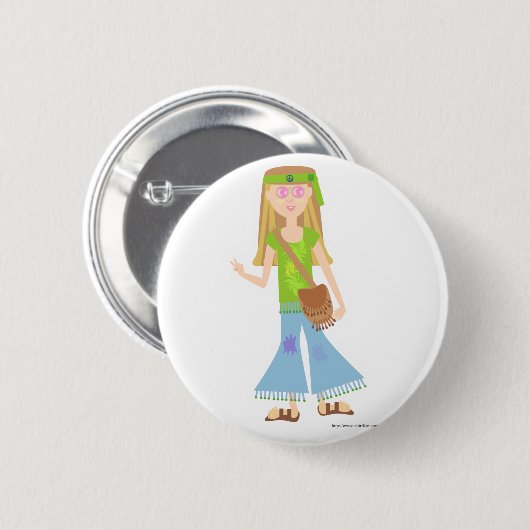 Ein freches Hippie-Mädchen Button (Vorne & Hinten)